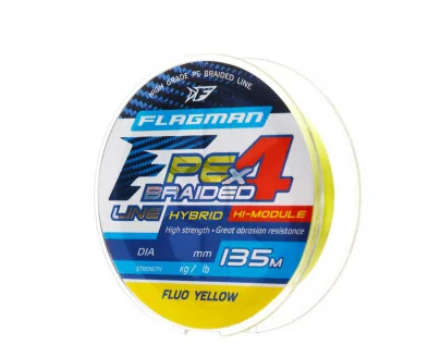 Шнур Flagman PE Hybrid F4 135m Fluo Yellow 0.12mm 6,4кг /14lb