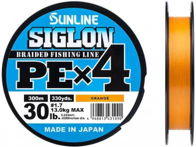 Шнур Sunline Siglon PE х4 300m (оранж.) #1.2/0.187mm 20lb/9.2kg