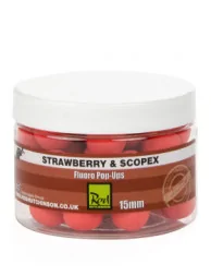 Бойлы Rod Hutchinson Fluoro Pop Ups Strawberry &amp; Scopex 15mm