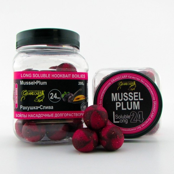 Бойлы насадочные долгорастворимые Grandcarp РАКУШКА•СЛИВА Ø24 мм 200 г (BBL102)