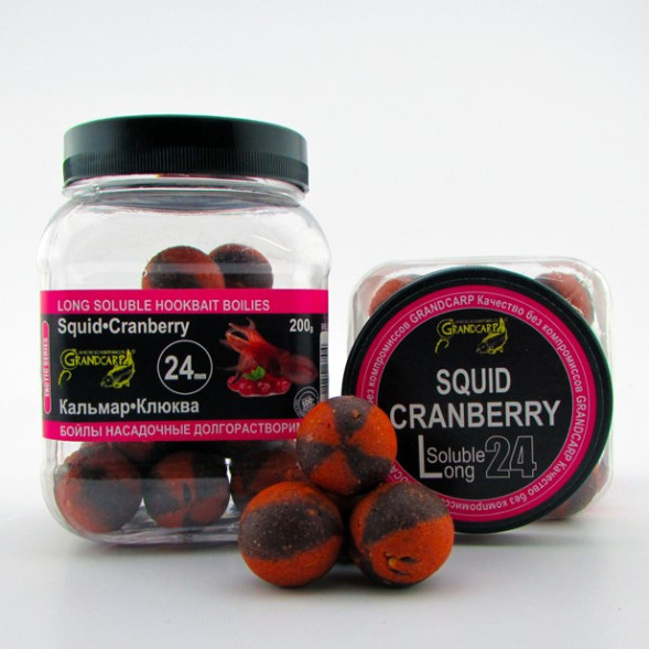 Бойлы насадочные долгорастворимые Grandcarp КАЛЬМАР•КЛЮКВА Ø24 мм 200 г (BBL067)
