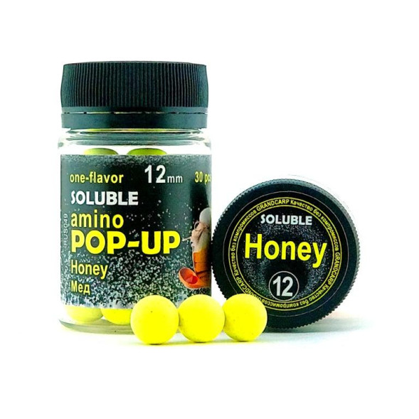 Бойл розчинні amino POP-UP Grandcarp HONEY (МЕД) Ø12 мм 30 шт. (PUS049)