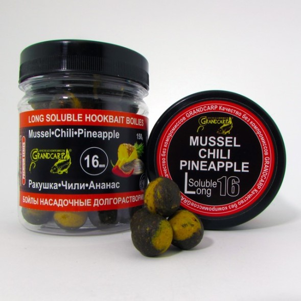 Бойлы насадочные долгорастворимые Grandcarp РАКУШКА•ЧИЛИ•АНАНАС Ø16 мм 100 г (BBL054)