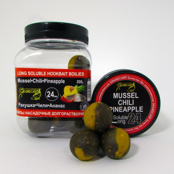 Бойлы насадочные долгорастворимые Grandcarp РАКУШКА•ЧИЛИ•АНАНАС Ø24 мм 200 г (BBL079)