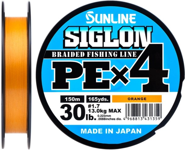 Шнур Sunline Siglon PE х4 150m (оранж.) #1.5/0.209mm 25lb/11.0kg