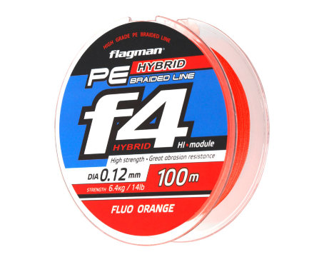 Шнур Flagman PE Hybrid F4 100m 0,12mm 6,4kg/14lb Orange