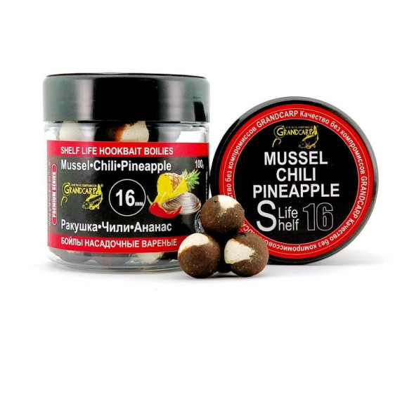 Бойлы насадочные вареные Grandcarp РАКУШКА•ЧИЛИ•АНАНАС Ø16 мм 100 г (BBC066)