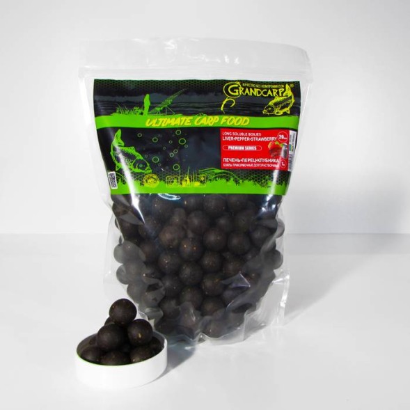 Бойлы прикормочные долгорастворимые Grandcarp ПЕЧЕНЬ•ПЕРЕЦ•КЛУБНИКА Ø20 мм 1 кг (BFL098)