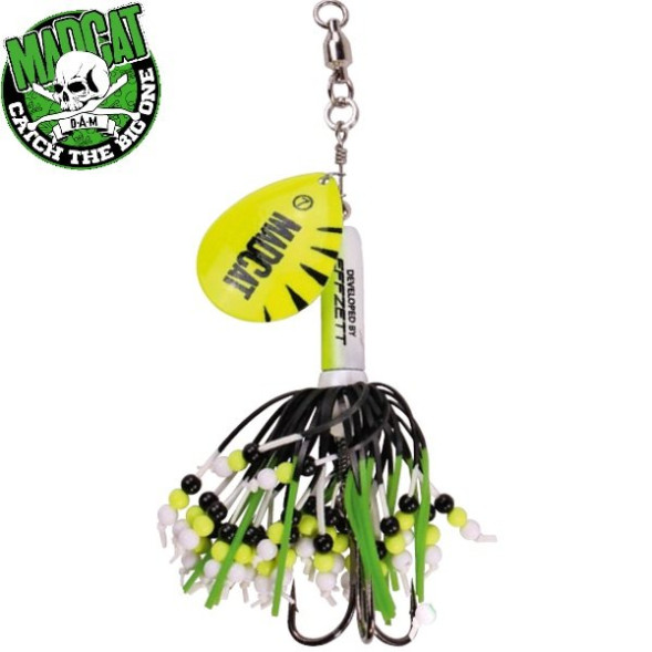 Вращающаяся блесна на сома D.A.M. MADCAT Rattlin' Teaser 85гр тройник №3/0 (fluo yellow)