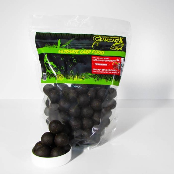 Бойлы прикормочные долгорастворимые Grandcarp ПЕЧЕНЬ•ПЕРЕЦ•КЛУБНИКА Ø24 мм 1 кг (BFL102)