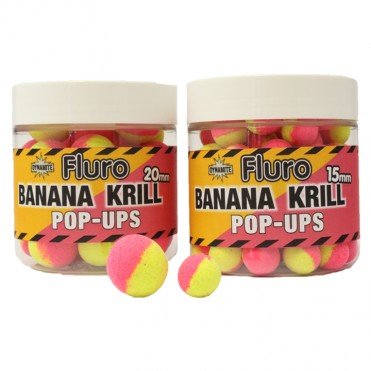 Бойлы Dynamite Baits Krill &amp; Banana 15mm Fluro Two Tone Pop-Ups