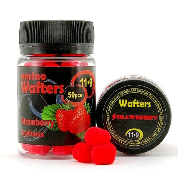 Бойл насадок Grandcarp Amino WAFTERS STRAWBERRY (КЛУБНИКА) 11 • 9 мм 50 шт. (WBB005)