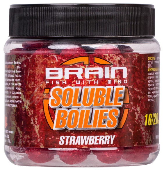 Бойлы Brain Hookable Strawberry (Клубника) Soluble 250 g, 16/20 mm